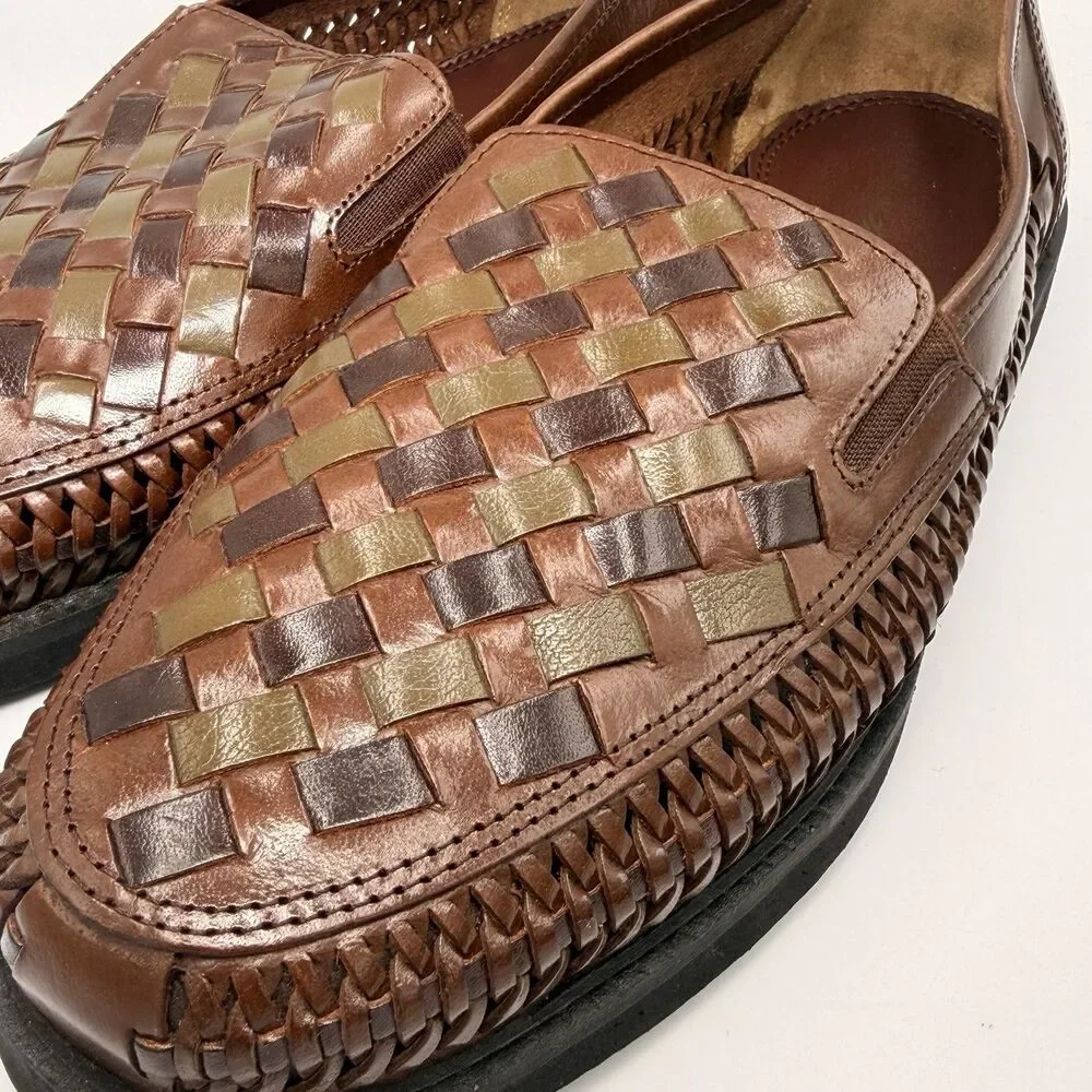 Deer Stags Tijuana Men’s 9.5 3E Extra Wide Woven Leather Huarache Loafers Brown